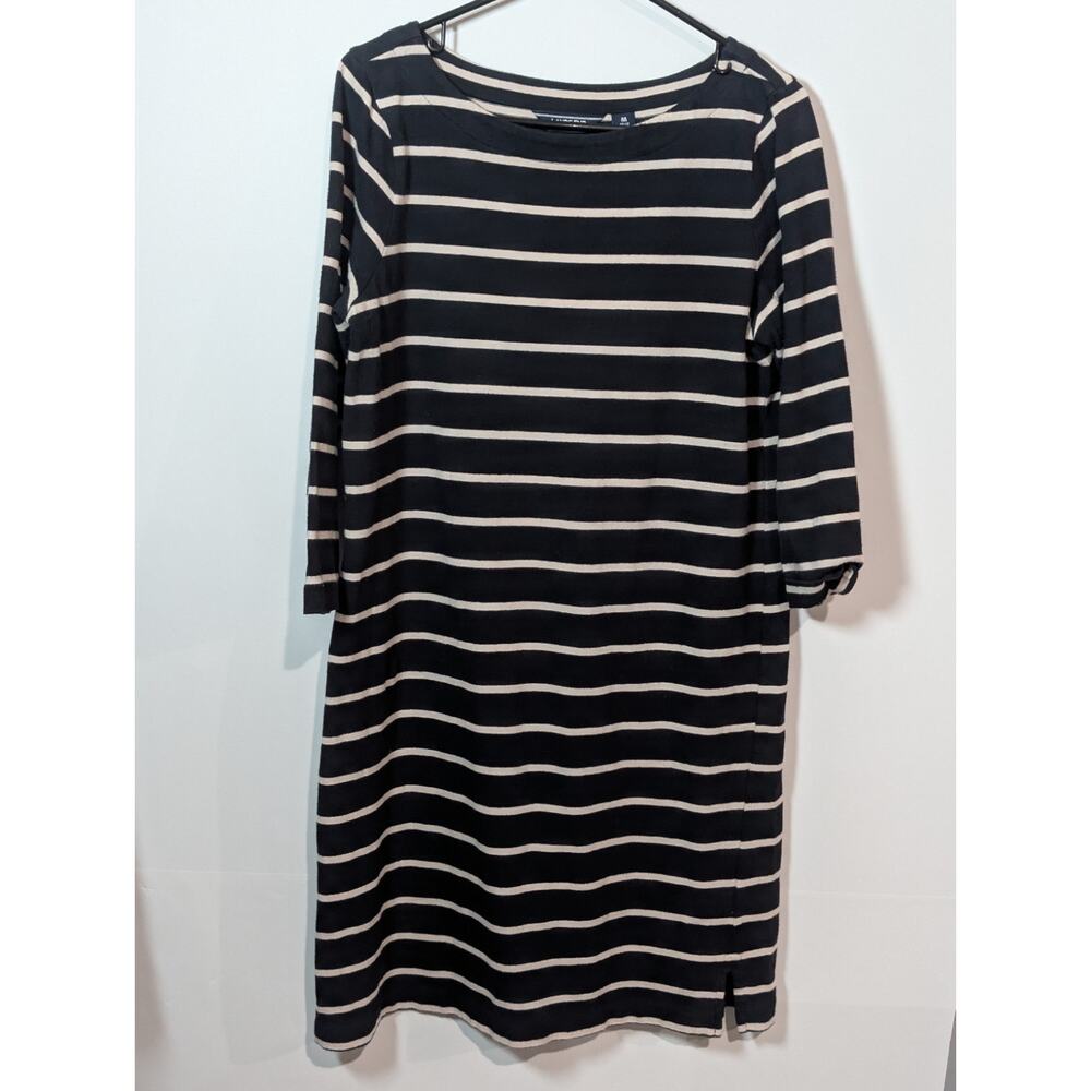 LANDS' END Dress Breton Black Knit Striped T-shirt Shift 100% Cotton Size Medium